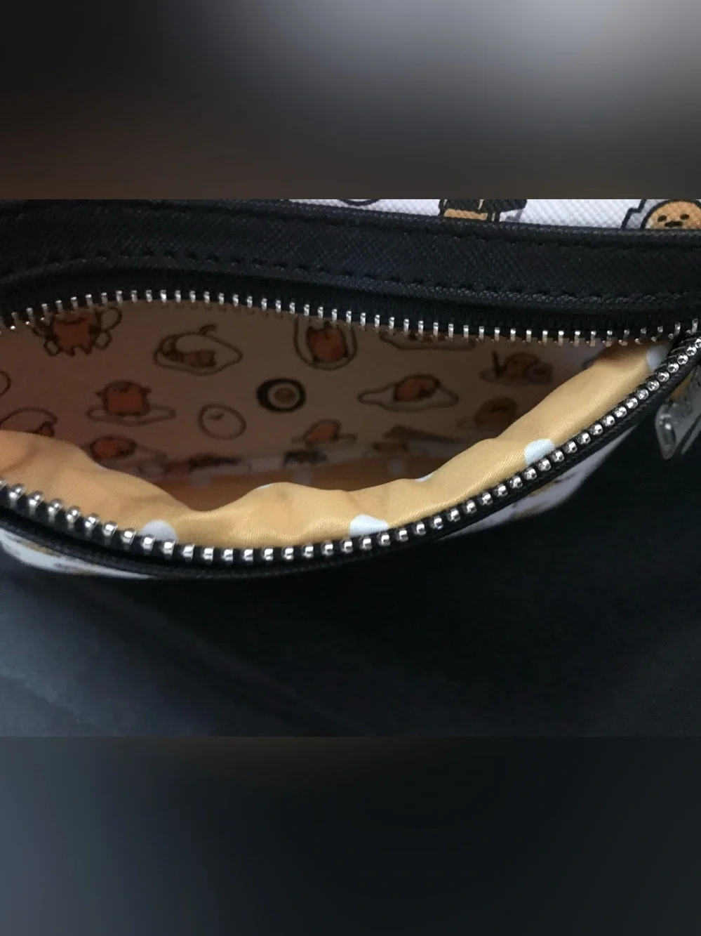 Loungefly White Gudetama Pattern Mini Backpack with Black Trim NWOT